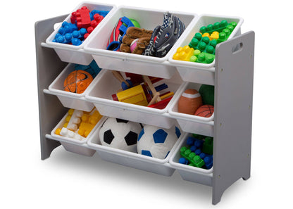 Delta Children Grey (026) MySize 9 Bin Plastic Toy Organizer, Left Angle, a2a