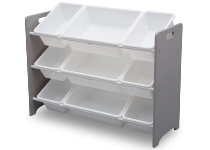 Delta Children Grey (026) MySize 9 Bin Plastic Toy Organizer, Left Angle, a3a