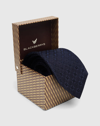 Navy Silk Printed Tie - Wallace