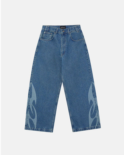 NEOTRIBAL V2 PANTS LIGHT BLUE DENIM - light blue tribal print denim pants, front view - Cold Culture