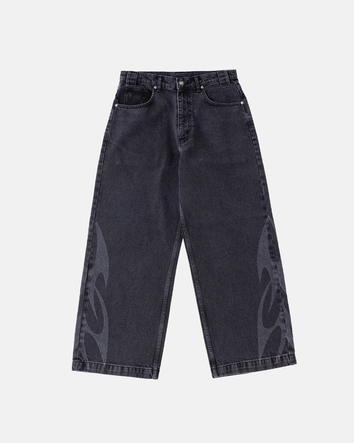 NEOTRIBAL V2 PANTS WASHED BLACK - washed black tribal print pants, front view - Cold Culture