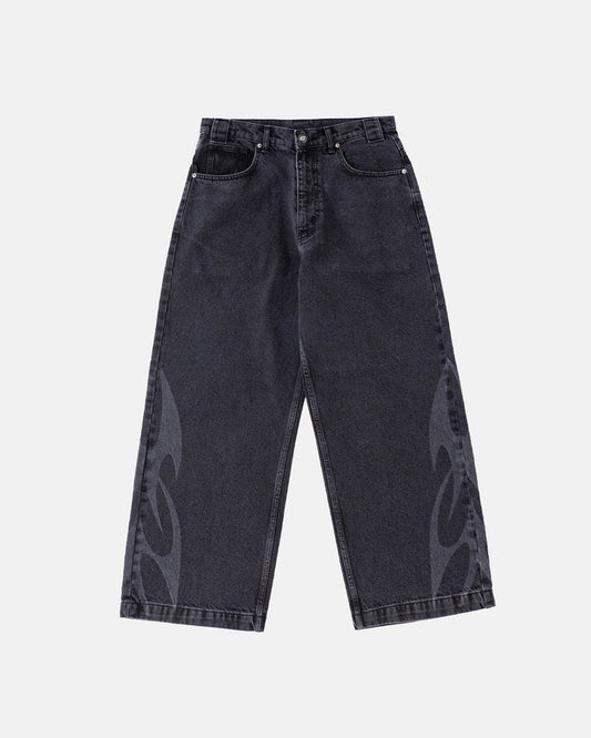 NEOTRIBAL V2 PANTS WASHED BLACK - washed black tribal print pants, front view - Cold Culture
