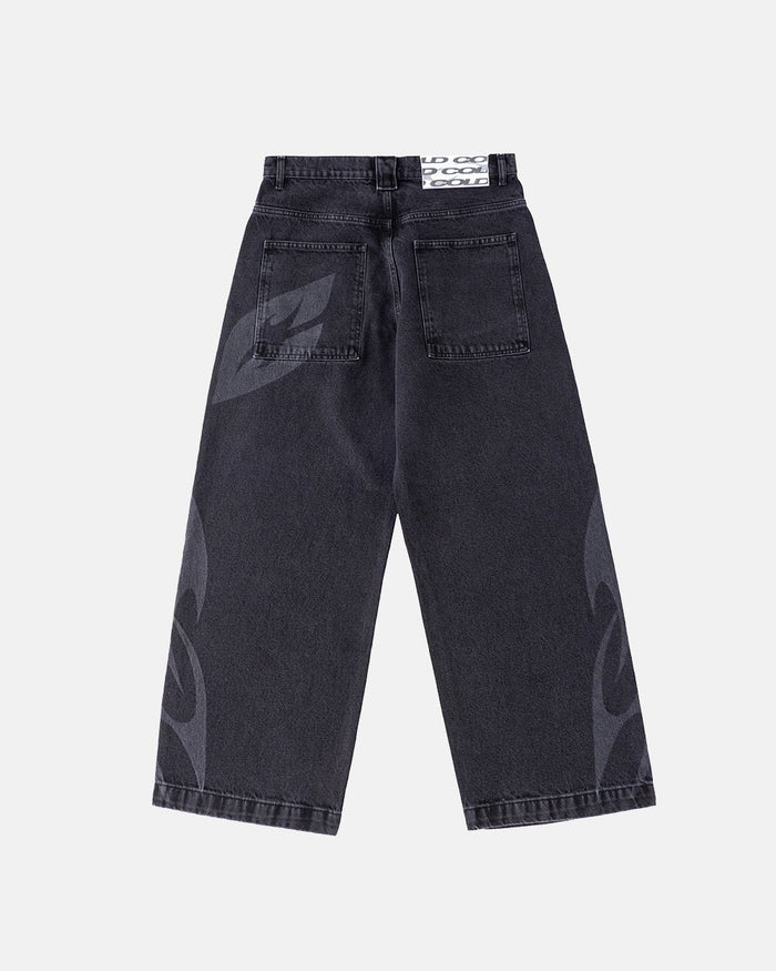 NEOTRIBAL V2 PANTS WASHED BLACK - washed black tribal print pants, back view - Cold Culture #woman