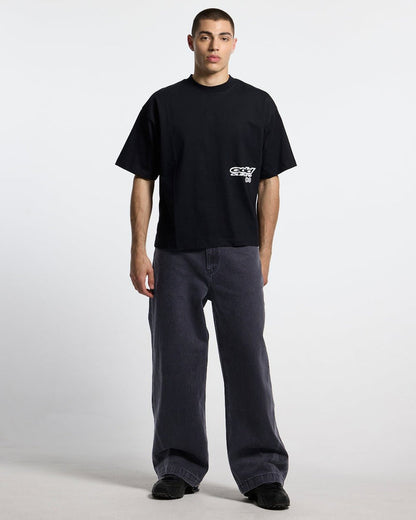 NEOTRIBAL V2 PANTS WASHED BLACK - washed black tribal print pants, front view on male model - Cold Culture #man
