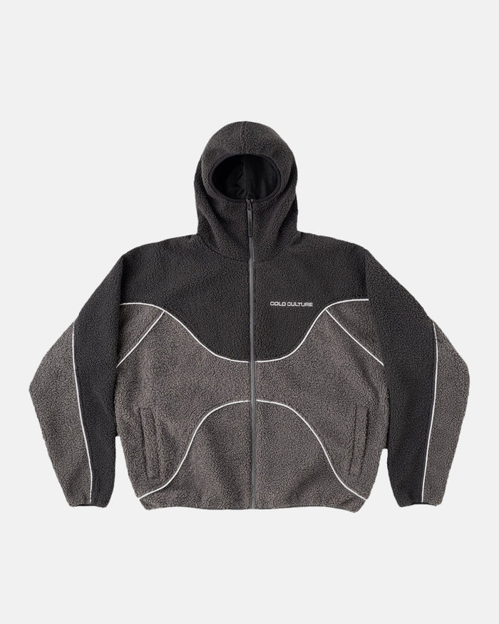 NO RISK FLEECE JACKET HEAVY GREY/DUST GREY - grey two-tone fleece jacket, front view - Cold Culture