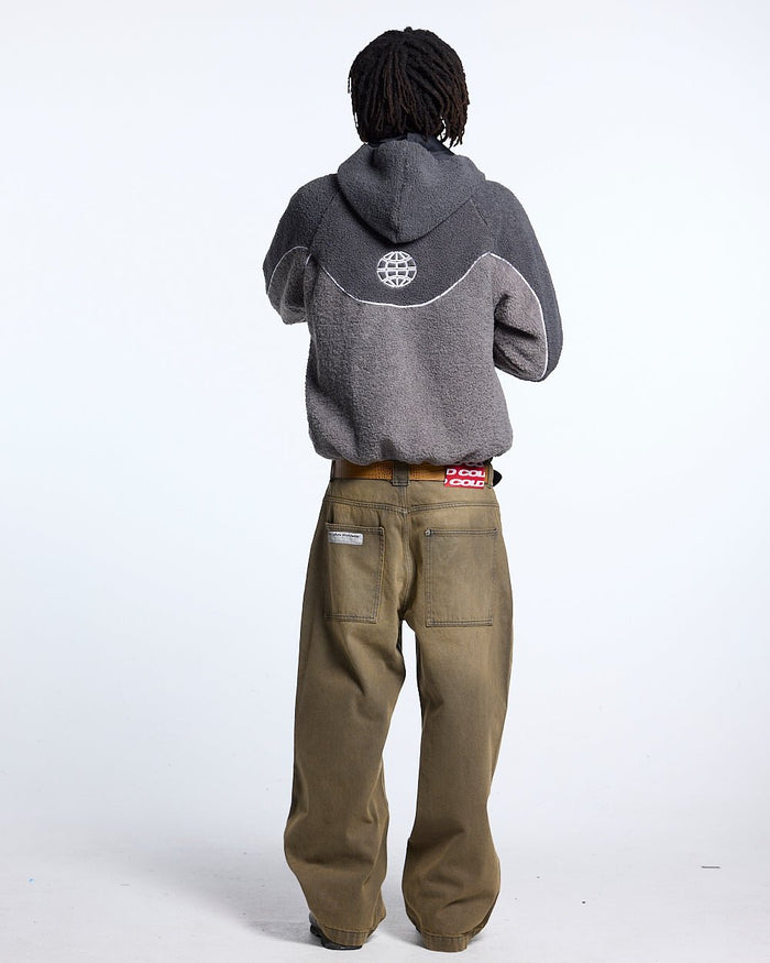 NO RISK FLEECE JACKET HEAVY GREY/DUST GREY - grey two-tone fleece jacket, back view on male model - Cold Culture #man