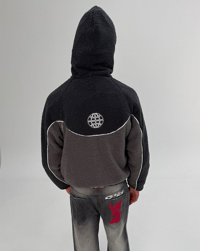 NO RISK FLEECE JACKET HEAVY GREY/DUST GREY - grey two-tone fleece jacket, back view on male model - Cold Culture