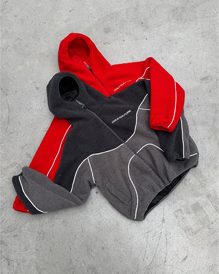 NO RISK FLEECE JACKET HEAVY GREY/DUST GREY - grey two-tone fleece jacket, flat lay with matching pieces - Cold Culture