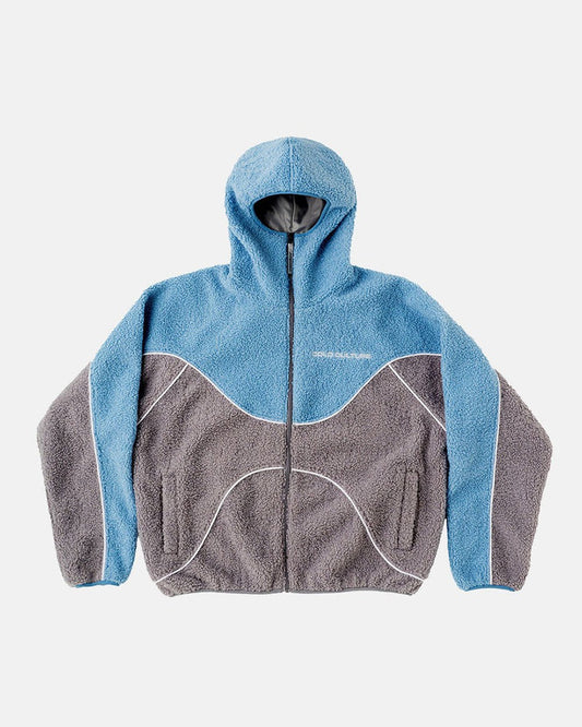 NO RISK FLEECE JACKET STONE GREY/STERLING BLUE - blue and grey fleece jacket, front view - Cold Culture