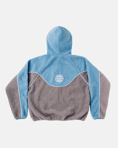 NO RISK FLEECE JACKET STONE GREY/STERLING BLUE - blue and grey fleece jacket, back view - Cold Culture