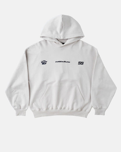 NOVA BEAR HOODIE GREYISH WHITE - off white graphic print hoodie, front view - Cold Culture
