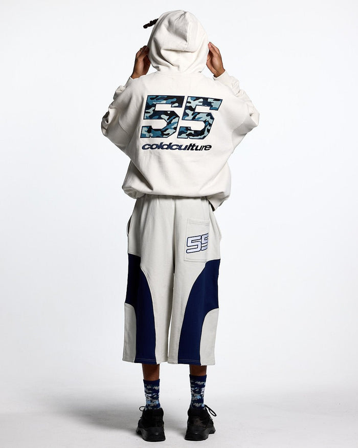 NOVA BEAR HOODIE GREYISH WHITE - off white graphic print hoodie, back view on male model - Cold Culture #man