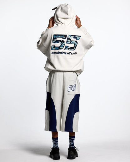NOVA BEAR HOODIE GREYISH WHITE - off white graphic print hoodie, back view on male model - Cold Culture #man