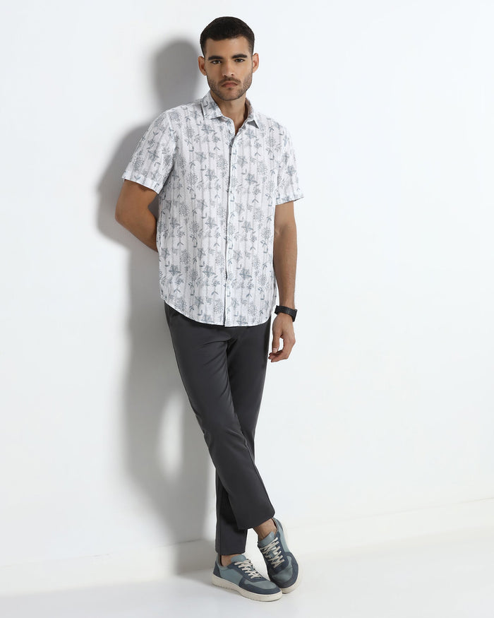 Off White Half Sleeve Linen Printed Shirt - Alvino