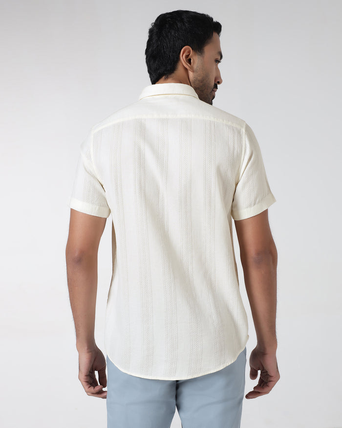 Off White Half Sleeve Textured Shirt - Lambo