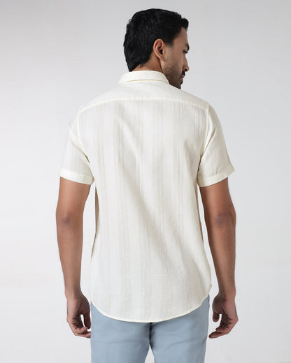 Off White Half Sleeve Textured Shirt - Lambo