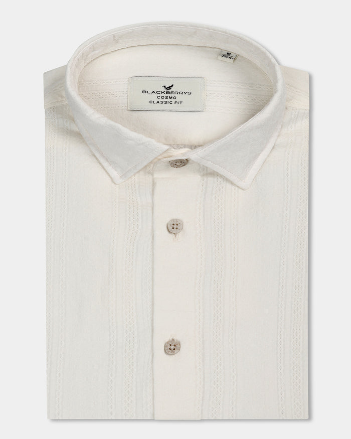 Off White Half Sleeve Textured Shirt - Lambo