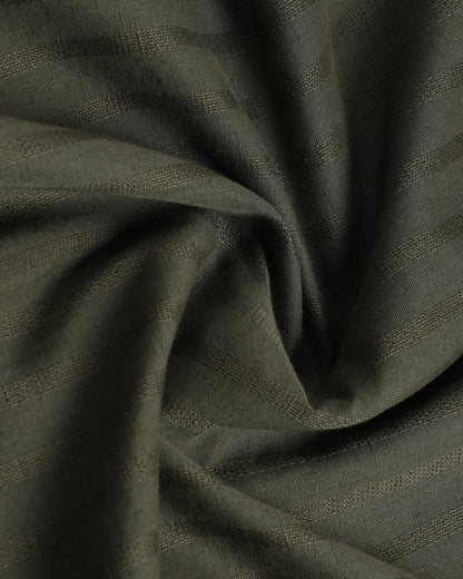Olive Half Sleeve Linen Stripe Shirt - Sanhok