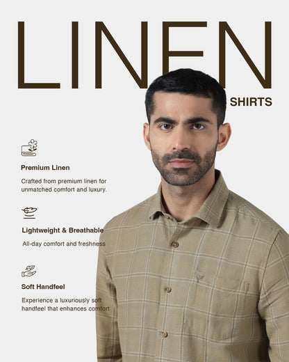 Olive Linen Check Shirt - Moben