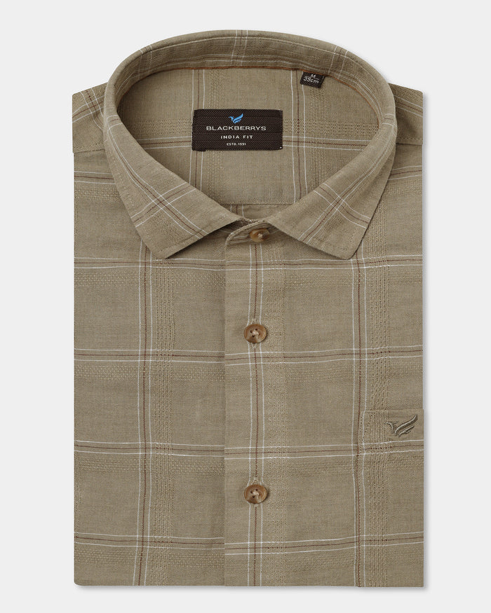 Olive Linen Check Shirt - Moben