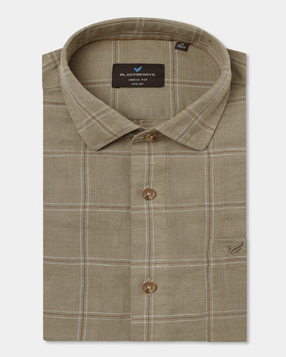 Olive Linen Check Shirt - Moben