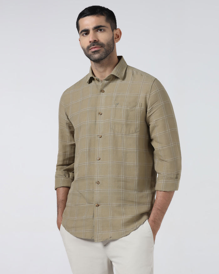 Olive Linen Check Shirt - Moben