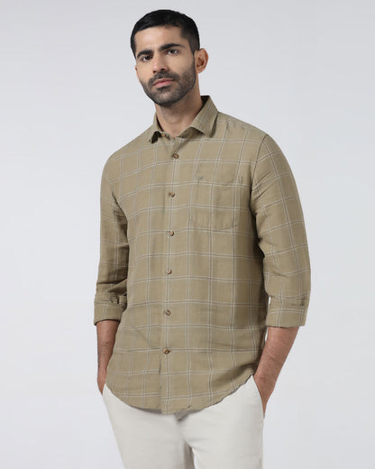 Olive Linen Check Shirt - Moben