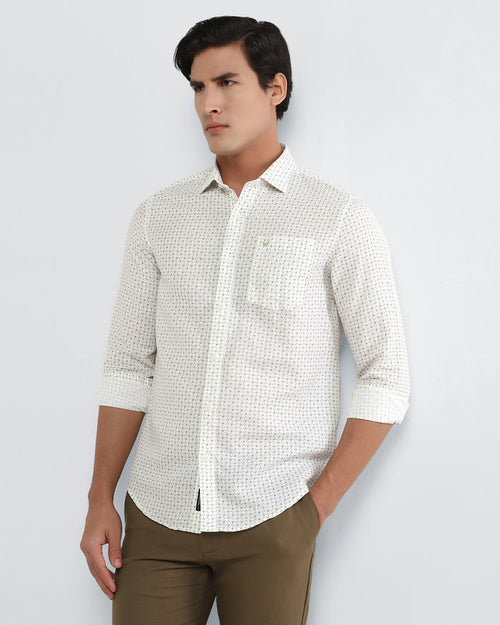 Olive Linen Printed Shirt - Silvano