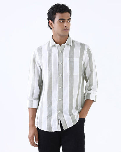 Olive Linen Stripe Shirt - Hanber