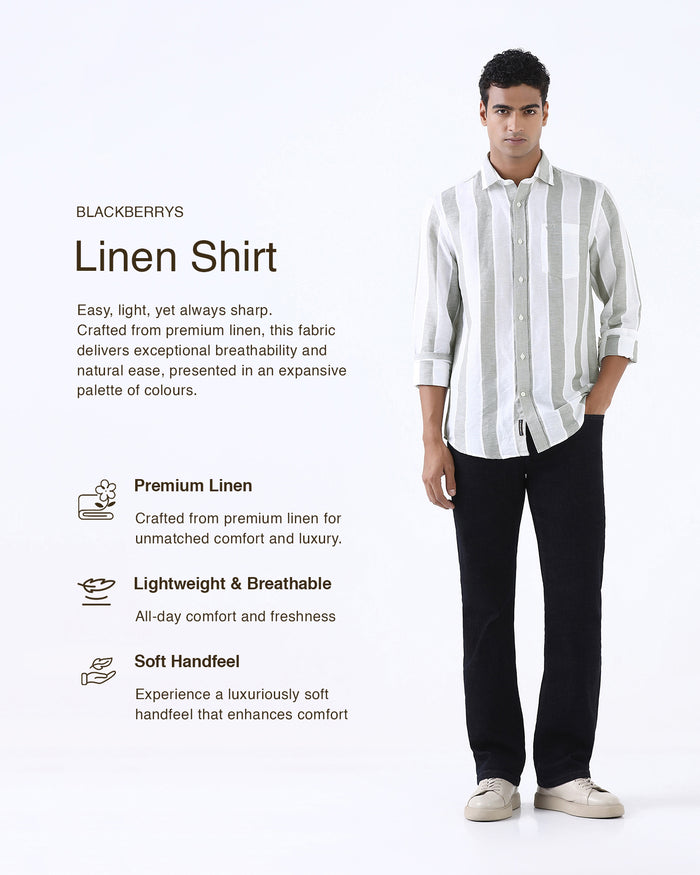 Olive Linen Stripe Shirt - Hanber