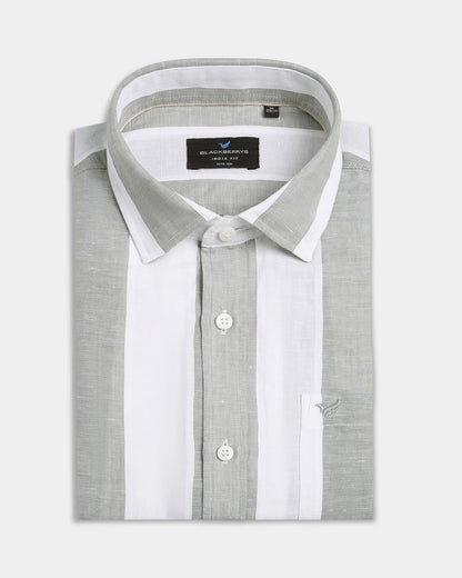 Olive Linen Stripe Shirt - Hanber