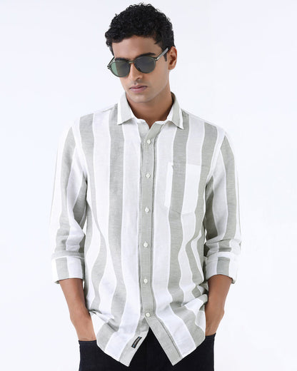 Olive Linen Stripe Shirt - Hanber