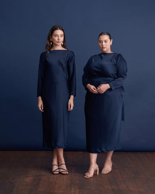 OMNIA LONG SLEEVE DRESS NAVY