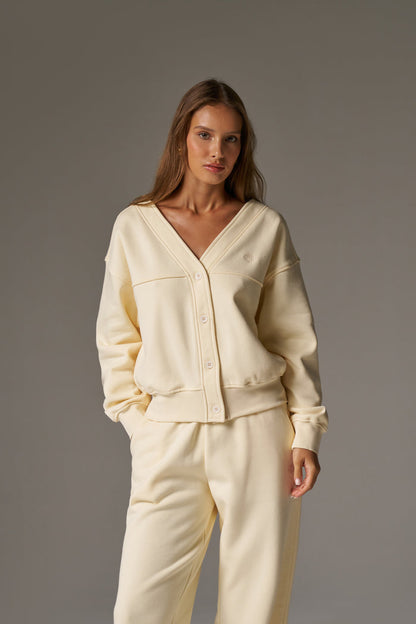 OVERSIZED JERSEY CARDIGAN - BUTTERMILK