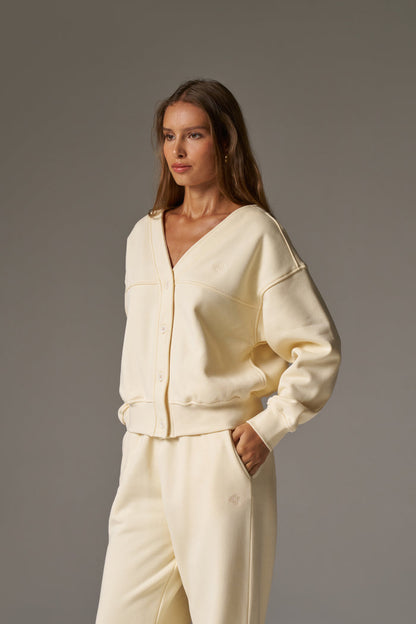 OVERSIZED JERSEY CARDIGAN - BUTTERMILK
