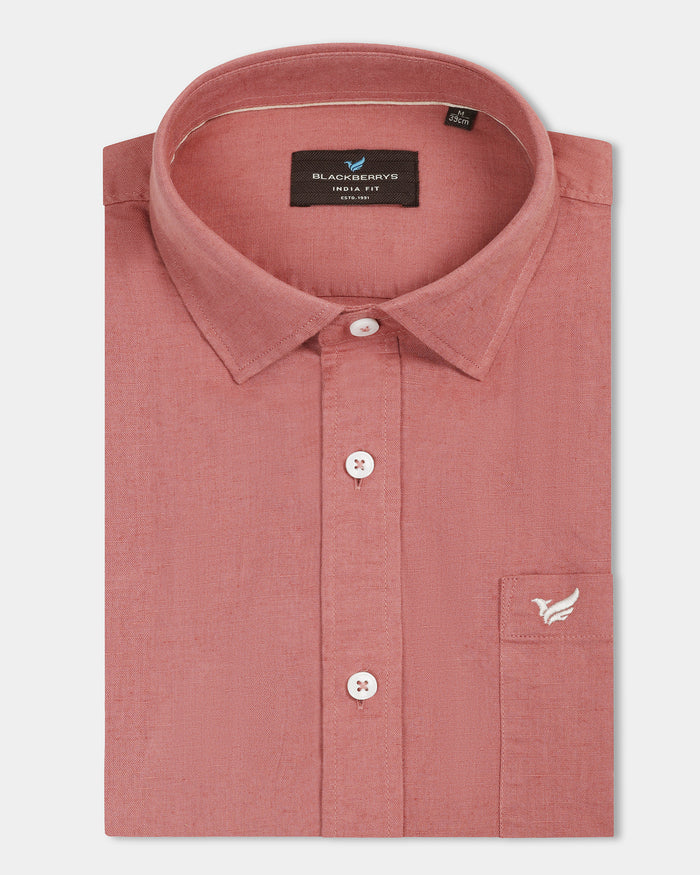 Peach Half Sleeve Linen Solid Shirt - Cleo
