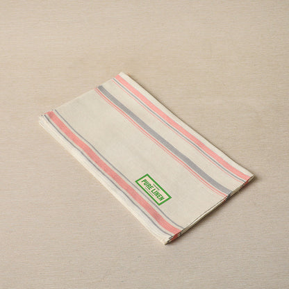 Pink and grey stripe linen tea towel