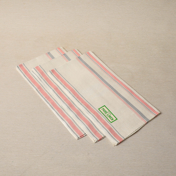 Pink and grey stripe linen tea towel