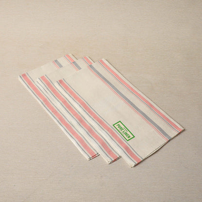 Pink and grey stripe linen tea towel