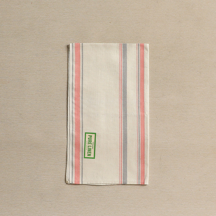 Pink and grey stripe linen tea towel