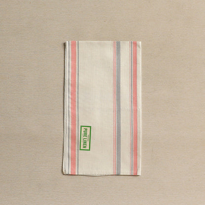 Pink and grey stripe linen tea towel