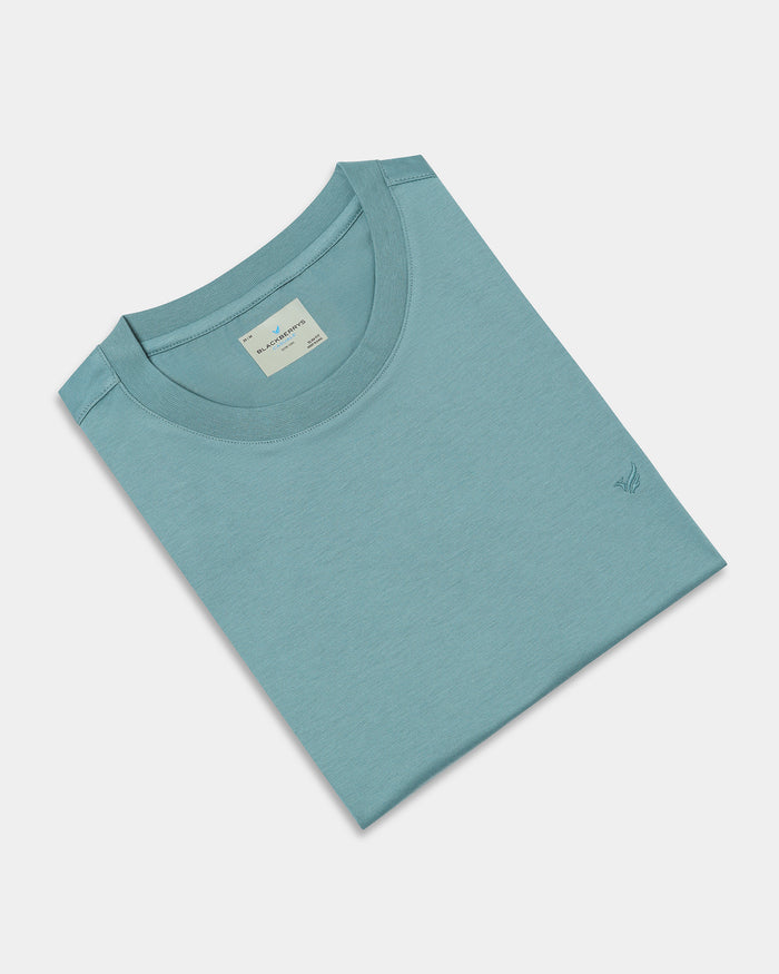 Pista Green Crew Neck Solid T-Shirt - Peralta