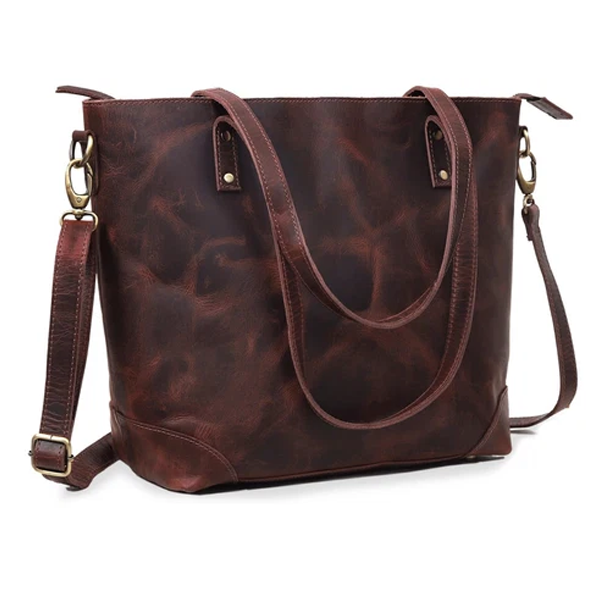 Portland Buffalo Leather Tote Bag Combo - Brown