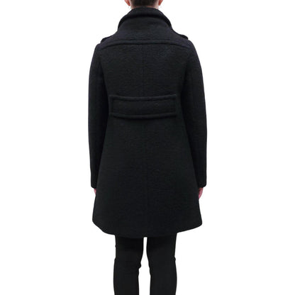 PRADA BLACK BOUCLE COAT WITH BLACK AND GOLD BUTTONS - SIZE 40