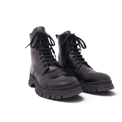 PRADA BLACK LOGO MOTO BOOTS - SIZE 38.5