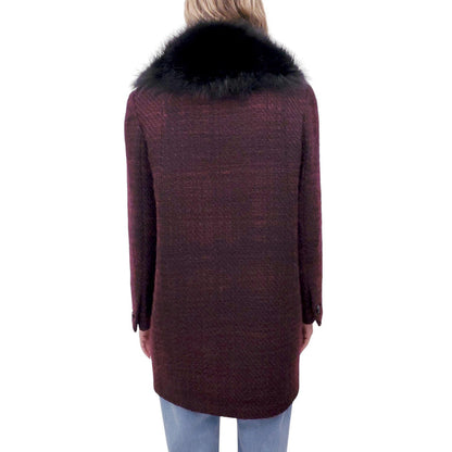 PRADA BURGUNDY SWEATER JACKET WITH FUR - SIZE 44