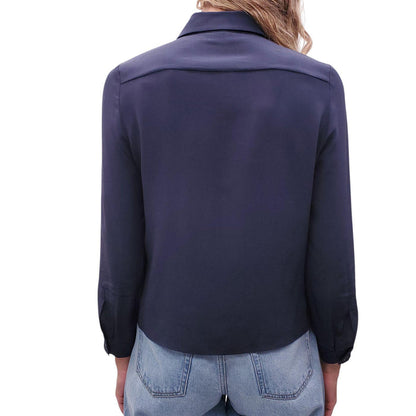 PRADA NAVY BLOUSE WITH BLUE BOW DETAIL - SIZE 40