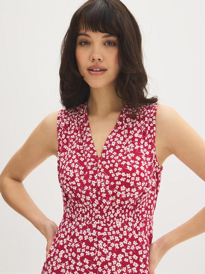 Printed V-Neck Smocked Midi Dress