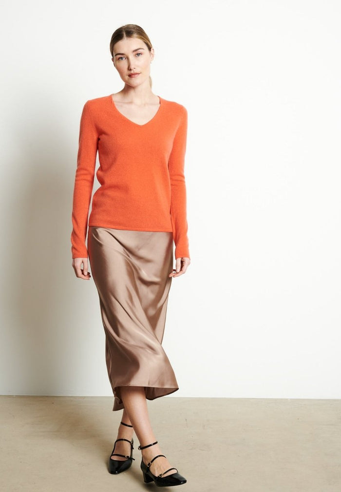 LILLY 2 Pull col V en cachemire mandarine