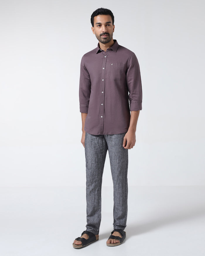 Purple Linen Solid Shirt - Cleo